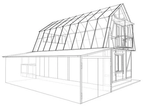 3D rendering of house wireframe structure Illustrazione stock