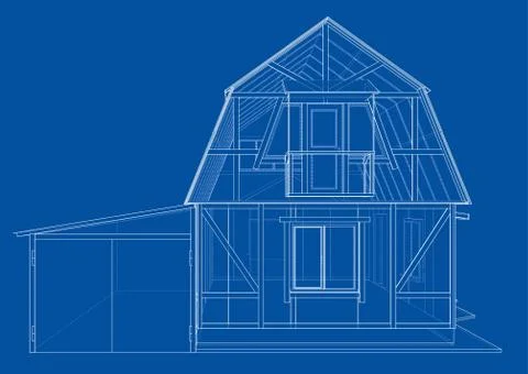 3D rendering of house wireframe structure Stock Illustration