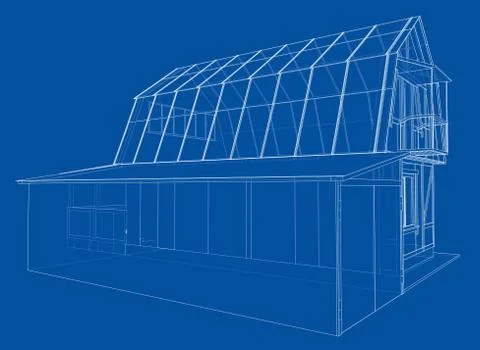 3D rendering of house wireframe structure Stock Illustration