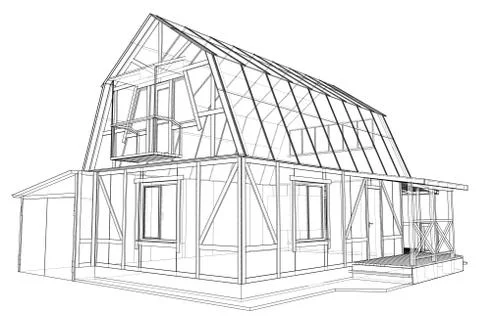3D rendering of house wireframe structure Stock Illustration