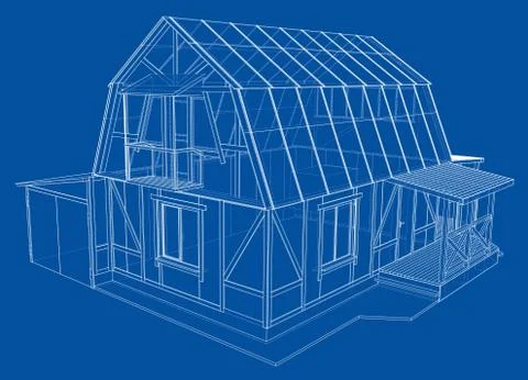 3D rendering of house wireframe structure Stock Illustration