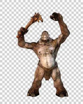 3D rendering of a huge angry fantasy troll waving arms above his head isolate Stock Illustration