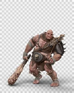 3D rendering of a huge fantasy ogre in battle with a large wooden club isolat Stock Illustration