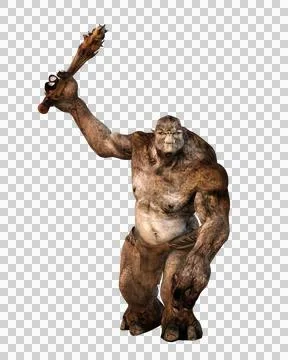 3D rendering of a huge fantasy troll swinging a club weapon isolated on trans Stock Illustration