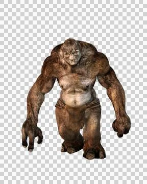 3D rendering of a huge fantasy troll lumbering towards the viewer isolated on Stock Illustration