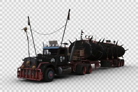 3D rendering of a huge post apocalyptic articulated truck isolated on transpa Stock Illustration