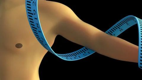 A 3d rendering of human bodies being measured with flexible measuring tape. Stock Illustration