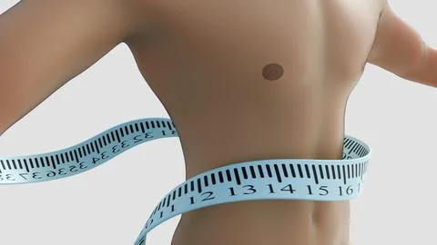 A 3d rendering of human bodies being measured with flexible measuring tape. Ilustración de archivo
