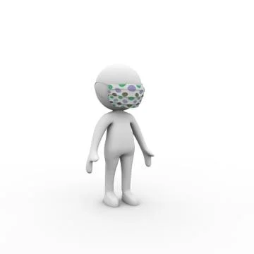 3D rendering of a human figurine wearing a medical mask Stock Illustration