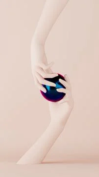 3D rendering of human hands stretched toward each other holding a circle shaped Stock Illustration