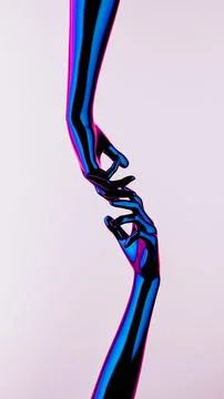 3D rendering of human hands stretched toward each other on pale pink background Stockillustratie