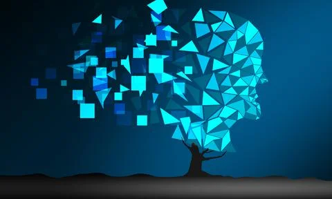 3d rendering of human head breaking away like leaves on a dead tree Illustrazione stock