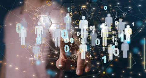 3D rendering of human icons with binary codes-Human resource management and recr 写真素材