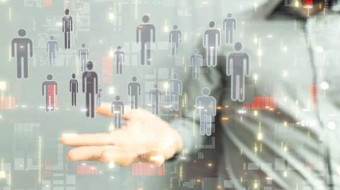 3D rendering of human icons over a hand-social network communication concept Stock Photos