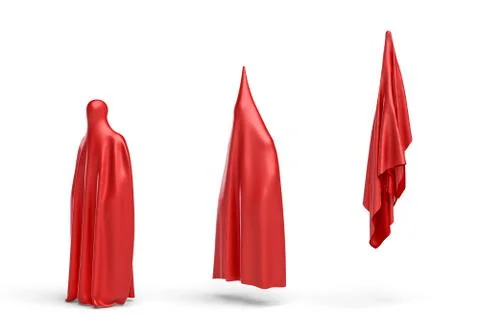 3d rendering of a human silhouette covered by red cloth shown in 3 stages Stock Illustration