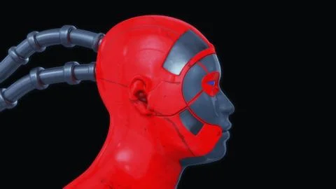 3d rendering. Humanoid head and black background Stock-Illustration