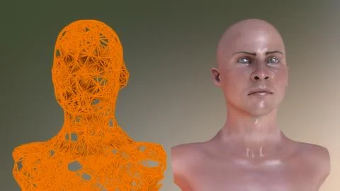 3d rendering. Humanoid head clone Stock Illustration