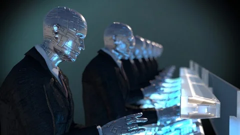 3d rendering humanoid robots working Stock Footage