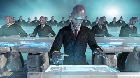 3d rendering humanoid robots working Stock-Illustration