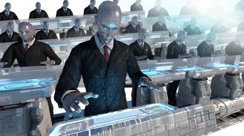 3d rendering humanoid robots working Stock-Illustration