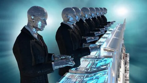 3d rendering humanoid robots working Stock Illustration