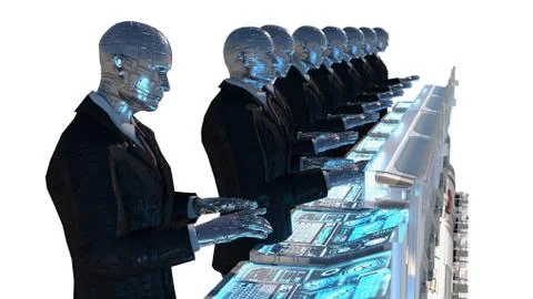 3d rendering humanoid robots working Stock-Illustration
