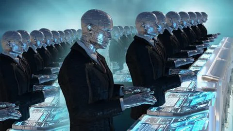 3d rendering humanoid robots working Stock-Illustration
