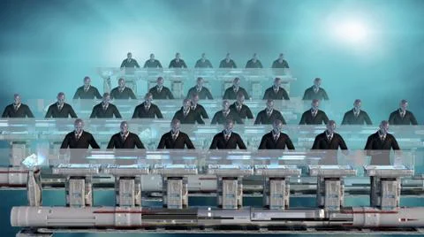 3d rendering humanoid robots working Stock-Illustration