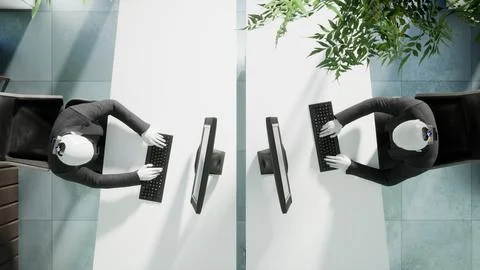 3d rendering humanoid robots working in modern office, future concept Stock-Illustration