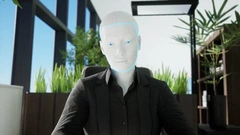 3d rendering humanoid robots working in modern office, future concept イラスト素材