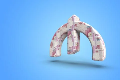 3D rendering hundred banknote material Azerbaijan currency manat on a blue is Stock Illustration