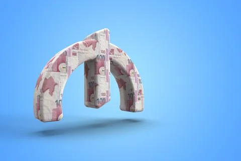 3D rendering hundred banknote material Azerbaijan currency manat on a blue is Stock Illustration