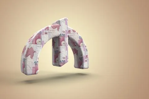 3D rendering hundred banknote material Azerbaijan currency manat on a gold is Stock Illustration