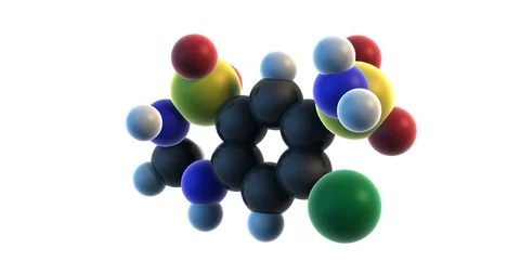 3D rendering of hydrochlorothiazide molecule, medication for hypertension Stock Footage 129564307