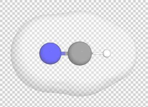 3D rendering of Hydrogen Cyanide over a transparent background. Stock Illustration