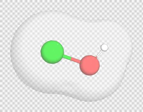 3D rendering of Hypochlorous Acid over a transparent background. Stock Illustration