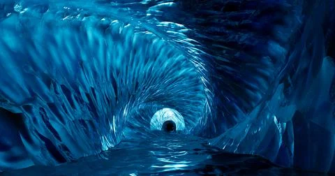 3d rendering. Ice cave entrance. frozen tunnel with icy walls of blue ice. Stock Illustration