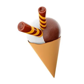 3d rendering ice cream with three scoops and a waffle cone icon. 3d render ice Stock Illustration