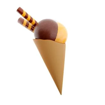 3d rendering ice cream with three scoops and a waffle cone icon. 3d render ice Stockillustratie
