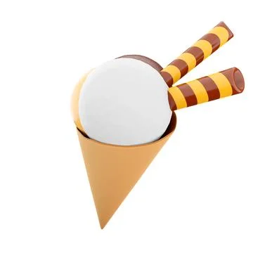 3d rendering ice cream with three scoops and a waffle cone icon. 3d render ice Stock Illustration