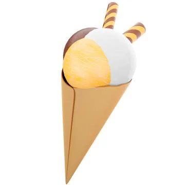 3d rendering ice cream with three scoops and a waffle cone icon. 3d render ice Stock Illustration