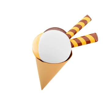 3d rendering ice cream with three scoops and a waffle cone icon. 3d render ice Stock Illustration