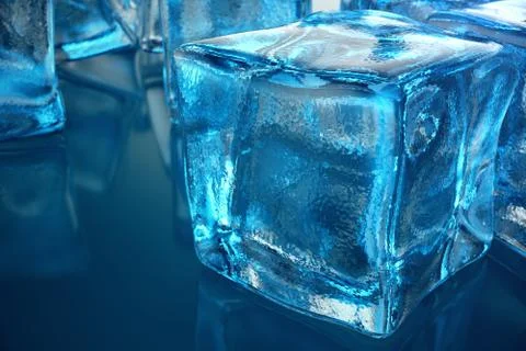3D rendering ice cube on blue tint background. Frozen water cube Stock Illustration