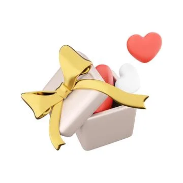 3d rendering icon of gift box with hearts. 3d render icon gift box red and white Stock Illustration