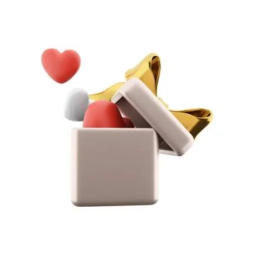 3d rendering icon of gift box with hearts. 3d render icon gift box red and white Stock-Illustration