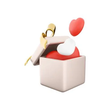 3d rendering icon of gift box with hearts. 3d render icon gift box red and white Stock Illustration