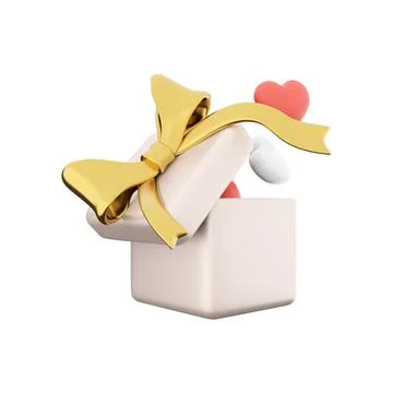 3d rendering icon of gift box with hearts. 3d render icon gift box red and white Stockillustratie