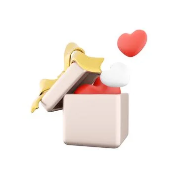3d rendering icon of gift box with hearts. 3d render icon gift box red and white Stock Illustration