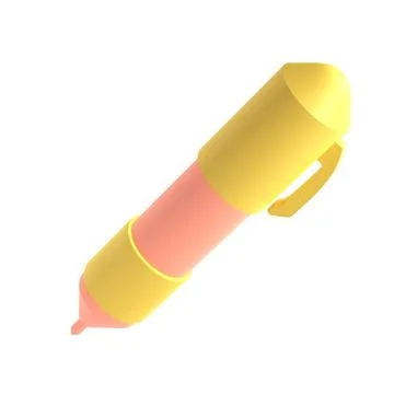 3d rendering icon office school pen stationery writing. Yellow and pink colors 스톡 일러스트