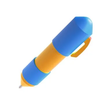 3d rendering icon office school pen stationery writing. Blue and yellow colors 스톡 일러스트
